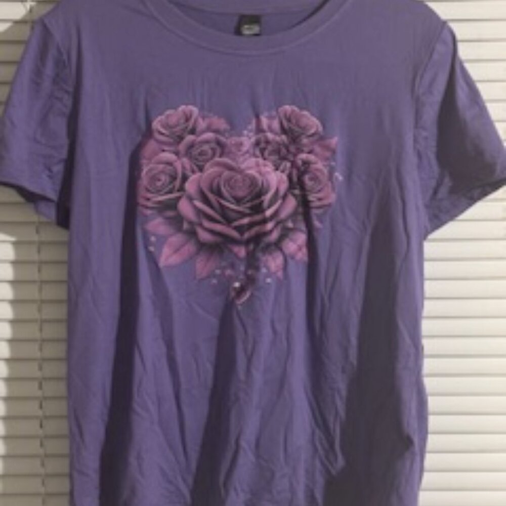 Large Purple Floral Crew Neck Tee – Lightweight, Classic & Comfortably Stylish - Picture 2 of 3